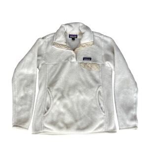 Patagonia Womens Re-Tool Snap-T Fleece Pullover Sweater Jacket White Cream Small